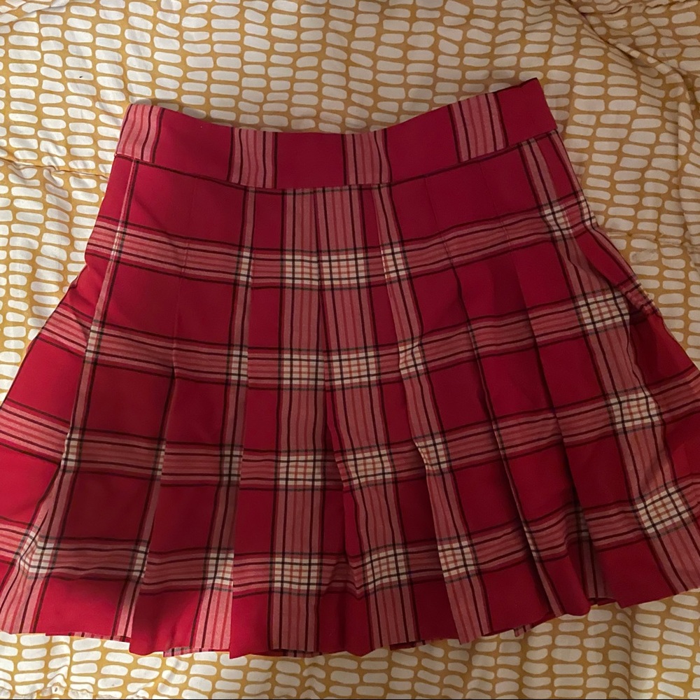 Aritzia Red Plaid Mini Skirt